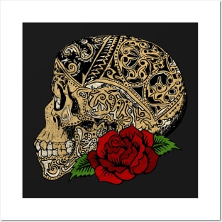 Vintage Skull Ornaments Rose Posters and Art